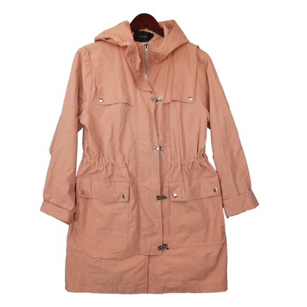 Lightweight Utility Parka Jacket Womens S J CREW Hoodie Trench Loop Lock Peach